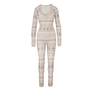 Skims Pointelle Henley Onesie in Cream Fair Isle
